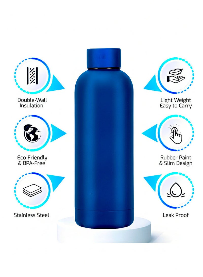 micro speed Stainless Steel Insulated Water Bottle – 500ml - Double Wall Vacuum Flask | Hot & Cold Thermos for Kids, School, Sports & Travel | Leak-Proof, Sweat-Free Design – Deep Blue - Image 4
